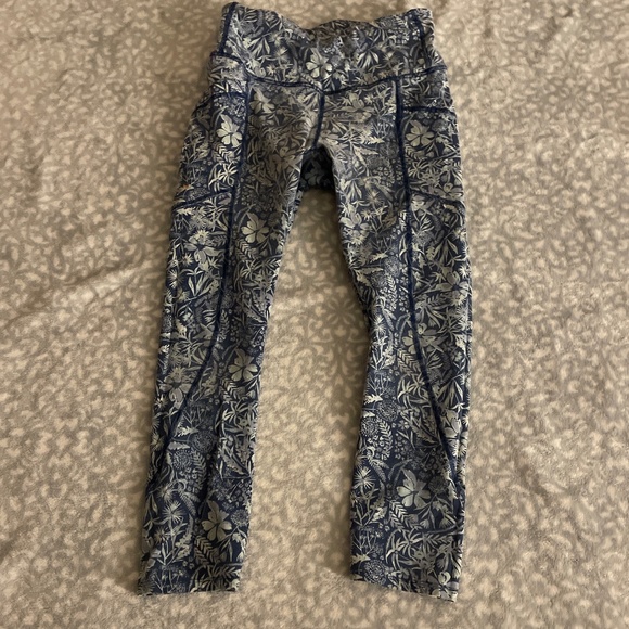 Kids Leggings, Blue nature print - Picture 1 of 2